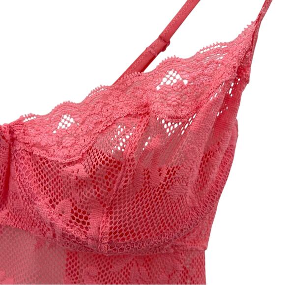 Victoria’s Secret Y2k 2006 Coral Lace Floral Logo Underwire Chemise Lingerie 34B - Picture 4 of 11